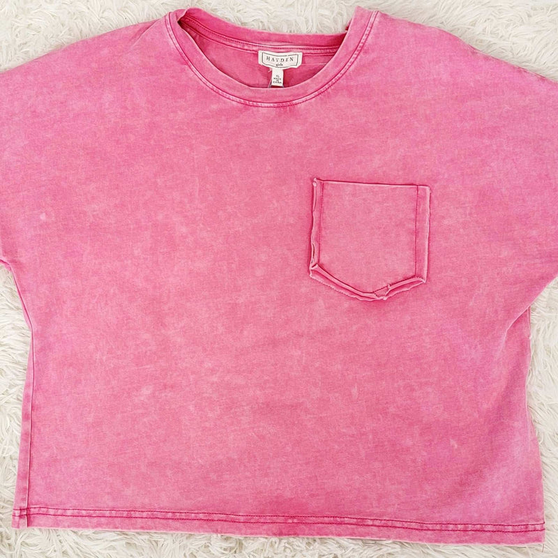 Girls Hot Pink Pocket Tee - Mini Mee Boutique