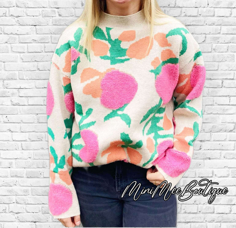 Pink/Cream Floral Sweater - Mini Mee Boutique