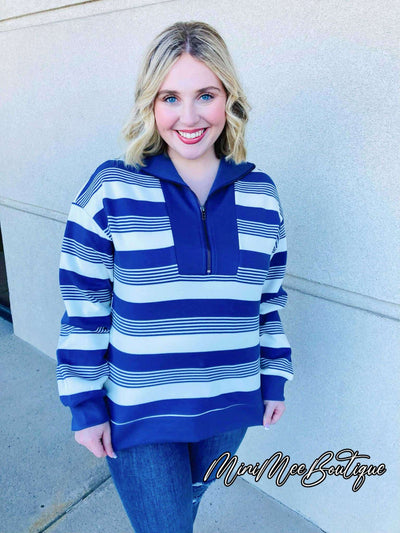 Blue Striped Half-zip Pullover - Mini Mee Boutique