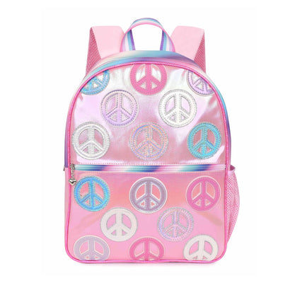 Metallic Peace Sign-Patched Large Backpack with Pencil Pouch - Mini Mee Boutique