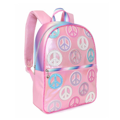 Metallic Peace Sign-Patched Large Backpack with Pencil Pouch - Mini Mee Boutique