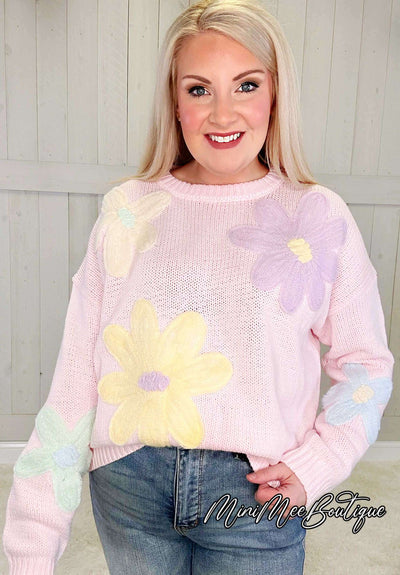 Flower Pink Pastels Sweater - Mini Mee Boutique