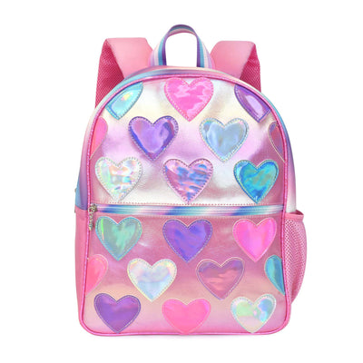 Metallic Heart-Patched Large Backpack with Pencil Pouch - Mini Mee Boutique