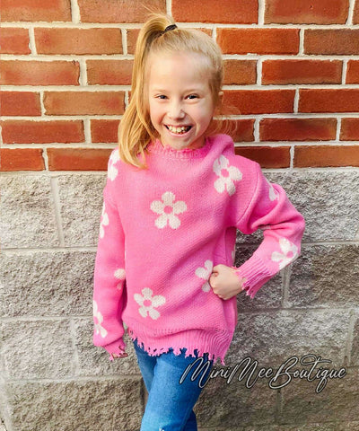 Girl's Flower Pink Sweater - Mini Mee Boutique