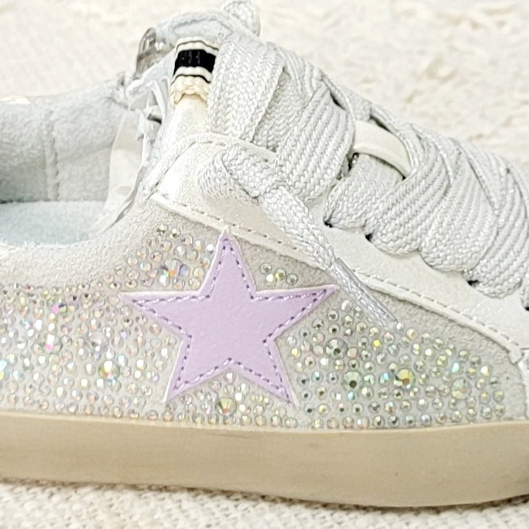 Girls Silver Rhinestone Sneaker With Purple Star