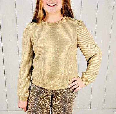 Girls Tan Long Sleeve Top