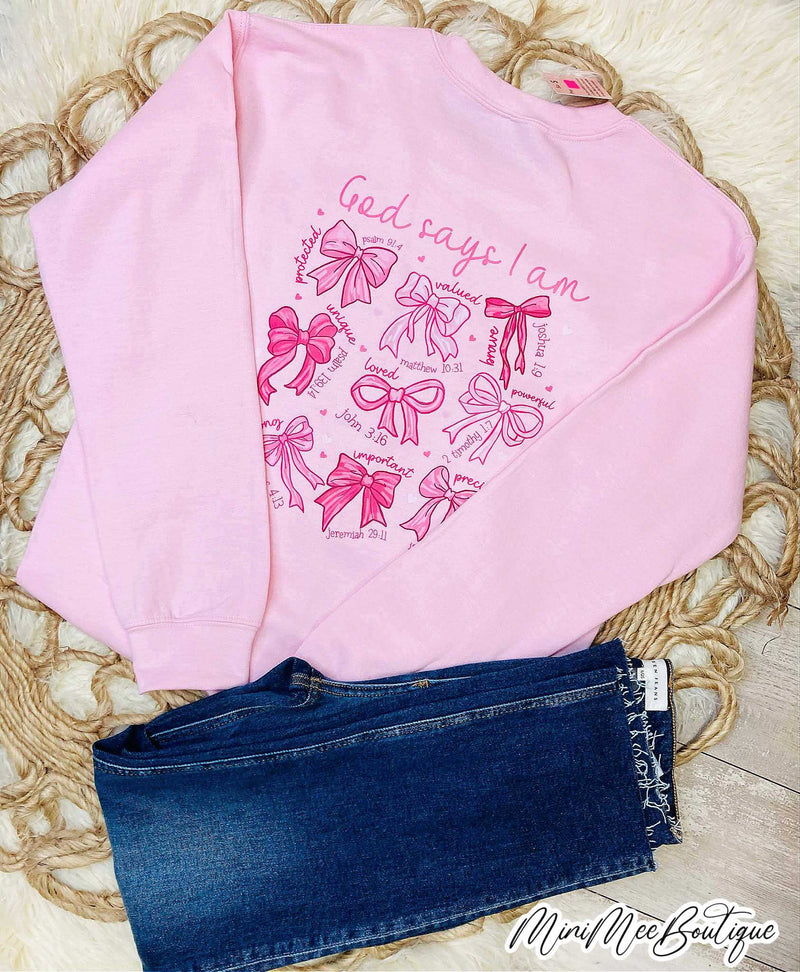 Pink "God says I am" Sweatshirt - Mini Mee Boutique