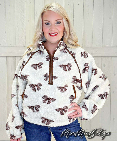 Half Zip Bow Pullover - Mini Mee Boutique