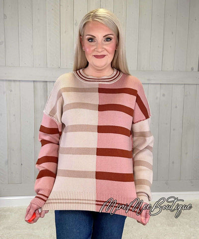 Pink/Tan Striped Sweater - Mini Mee Boutique