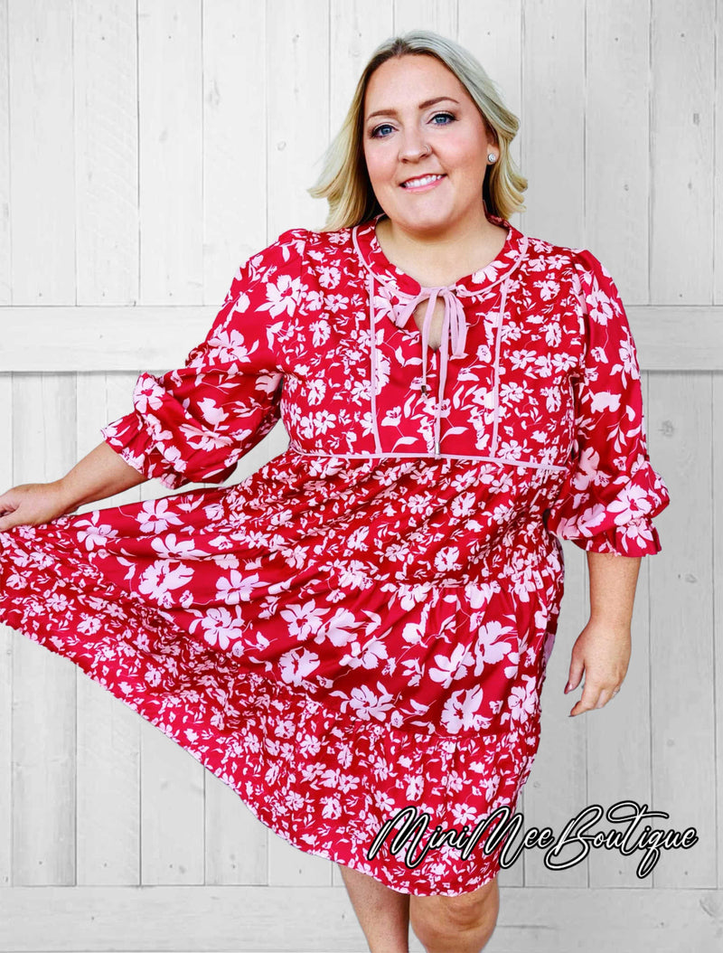 Curvy Floral Burgundy Dress - Mini Mee Boutique