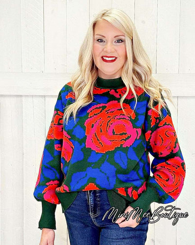 Floral Green Sweater - Mini Mee Boutique