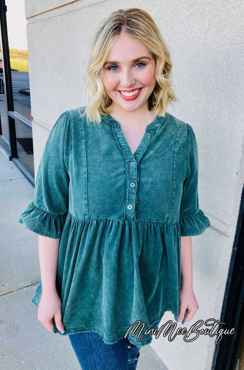 Green Acid Wash Babydoll Top