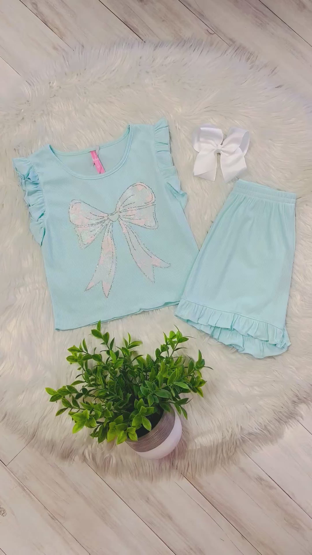 Girls Aqua Bow Detail Outfit
