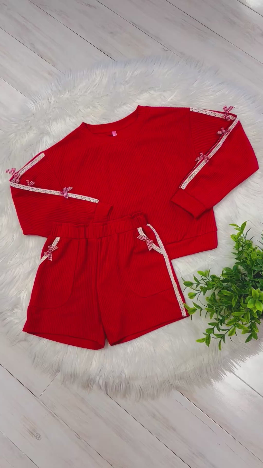 Girls Red Bow Trim Outfit