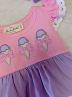 Girls Sweet Scoops Embroidered cotton ruffle bubble romper
