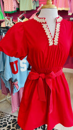 Women’s Jodifl Red Puff Sleeve Waist Tie Dress