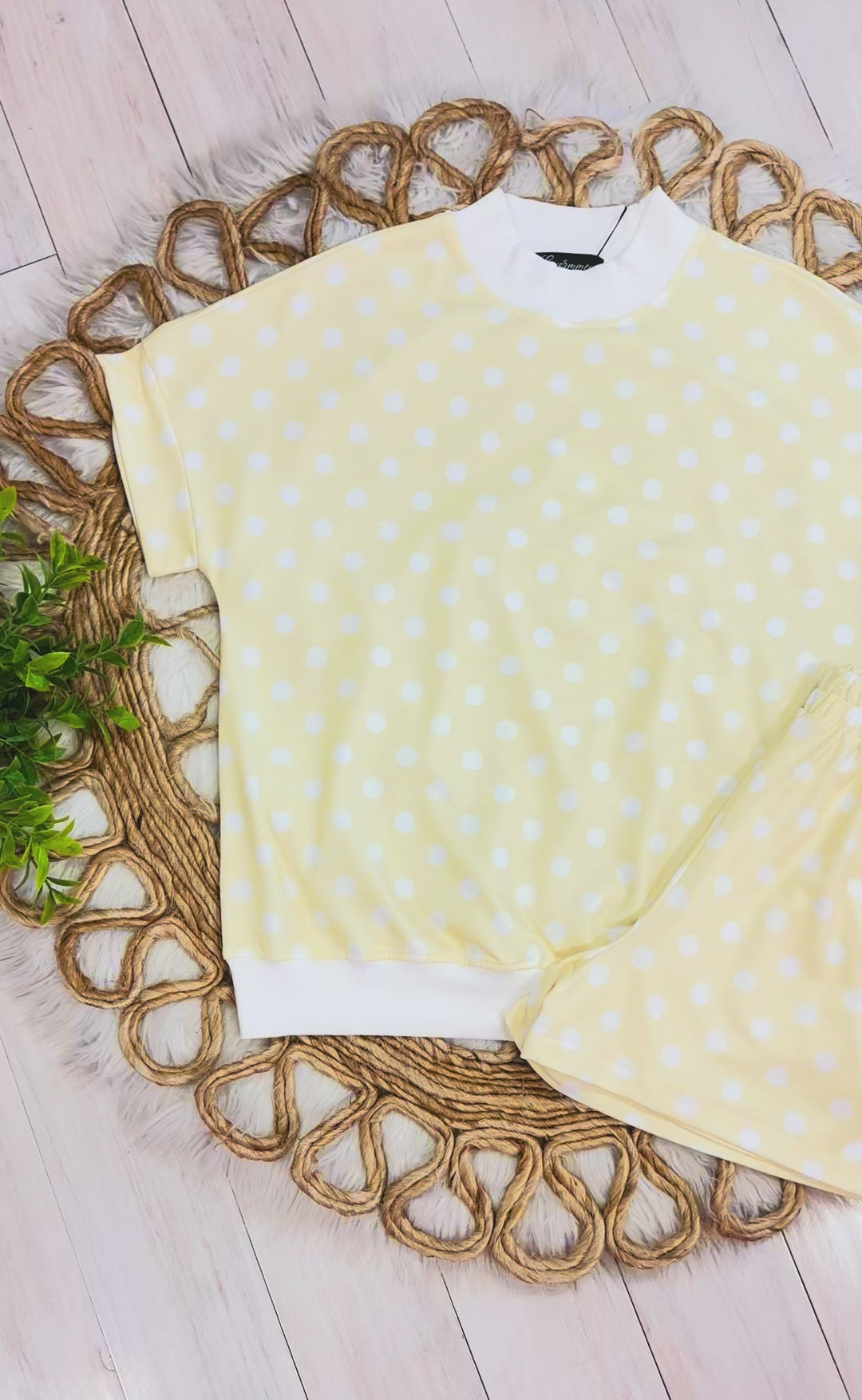Women’s Yellow Short Set with White Polka Dots