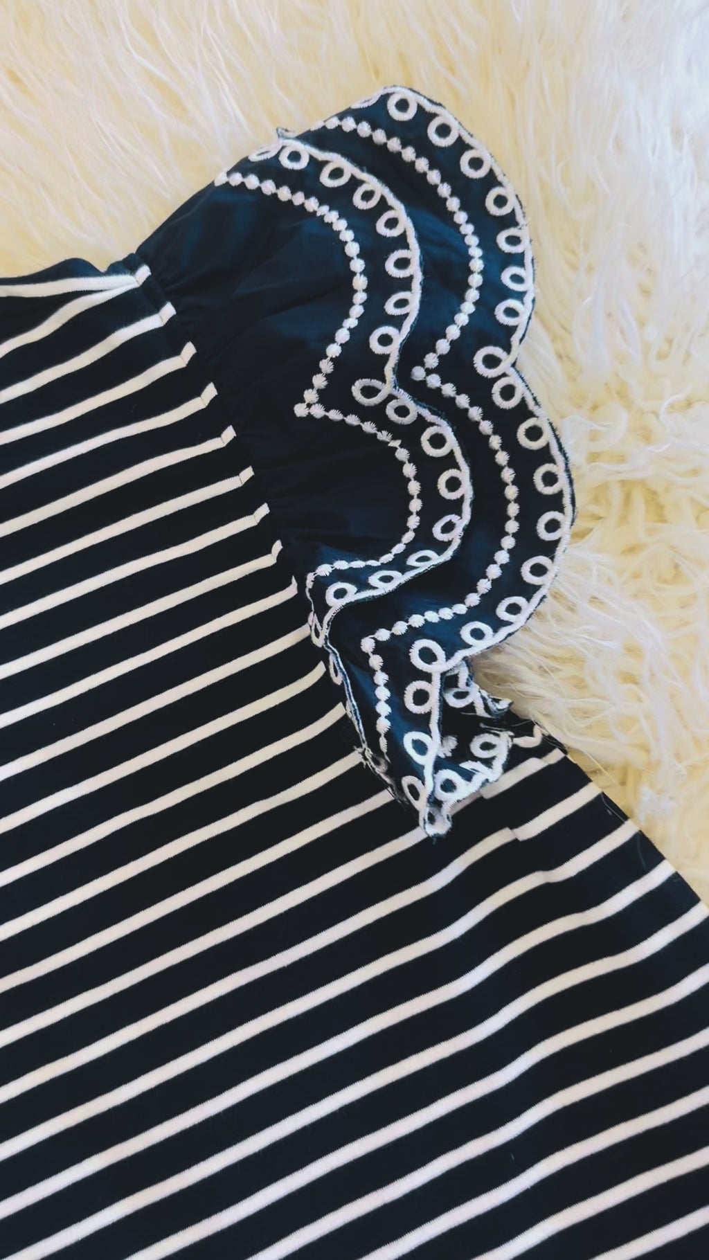 Women’s Navy and White Ruffle Sleeve Top