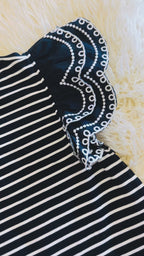 Women’s Navy and White Ruffle Sleeve Top