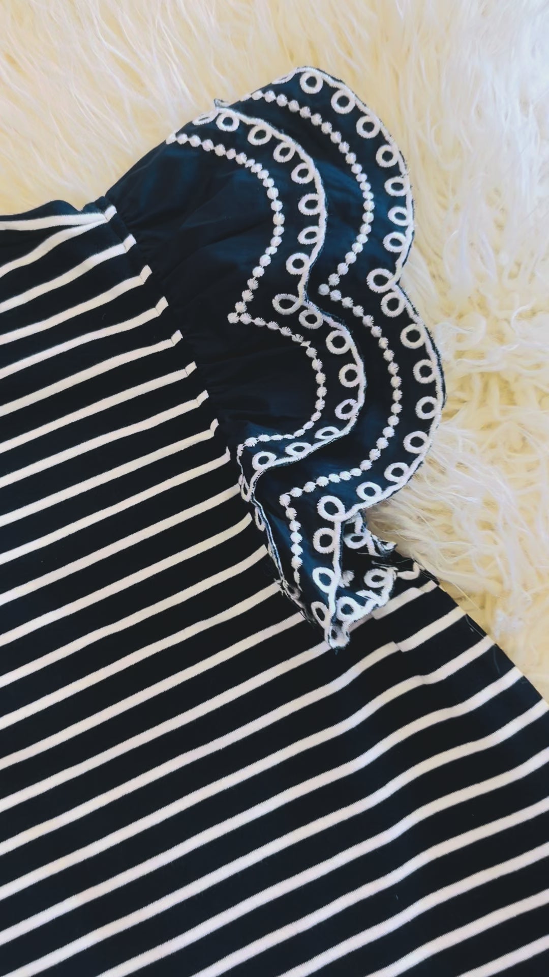 Women’s Navy and White Ruffle Sleeve Top