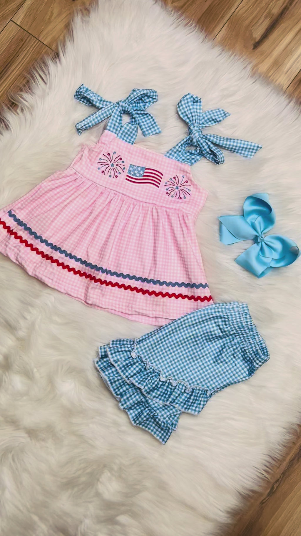 Girls Freedom Sparkles Embroidered Set July 4th