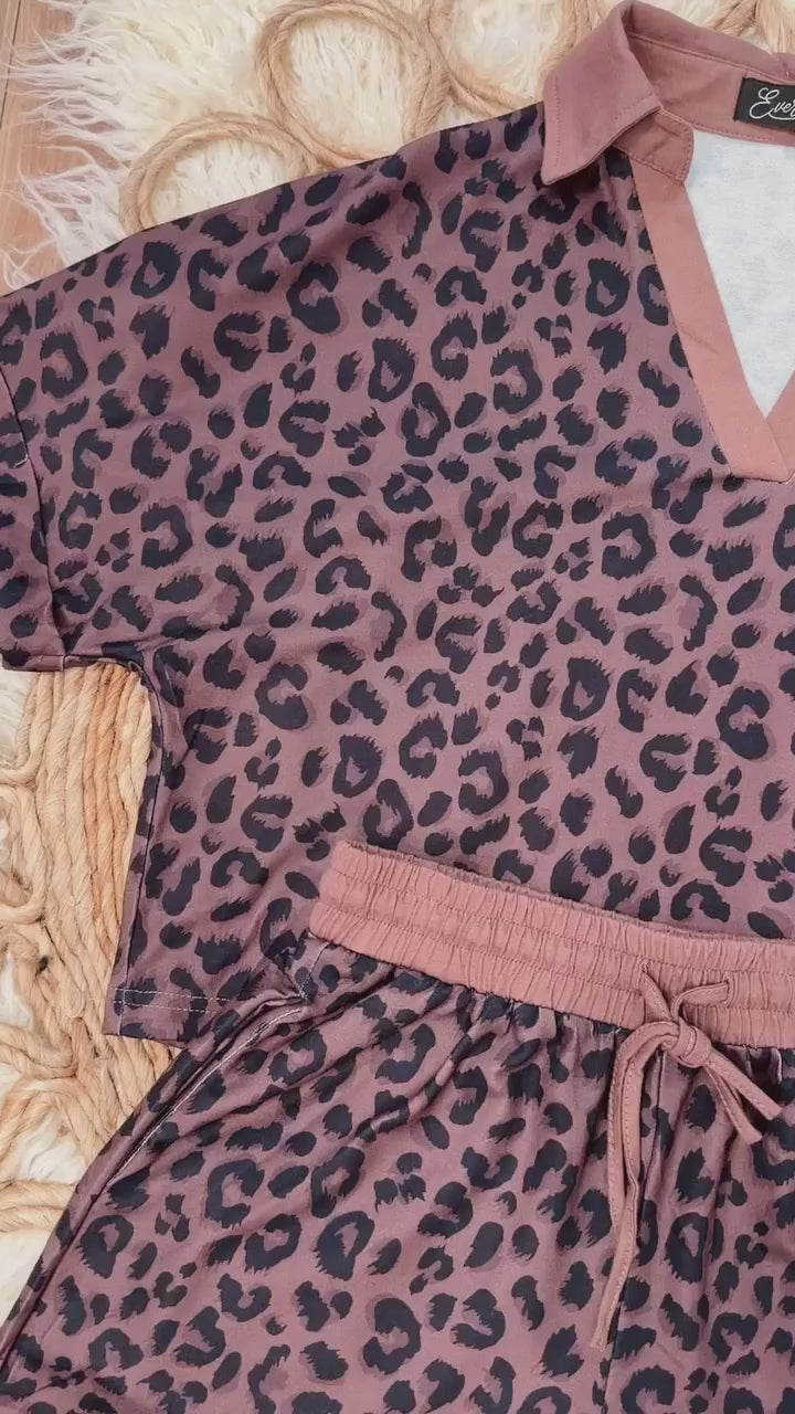 Women’s Collared Cheetah Print Short Set