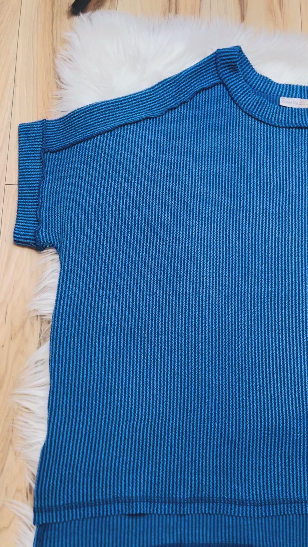 Women’s Zenana Classic Blue Ribbed Top
