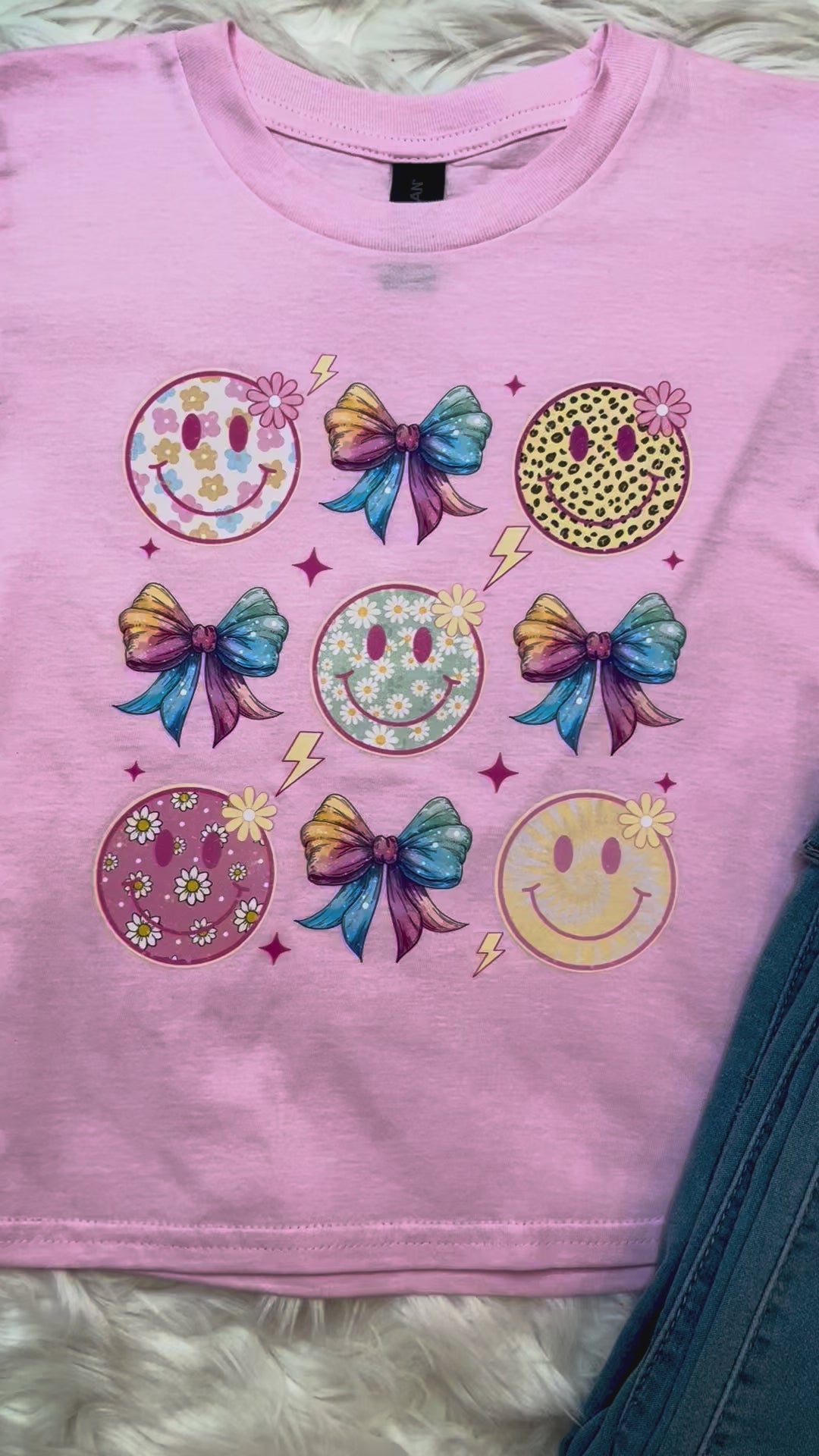 Girl’s Pink Smile And Bow tee