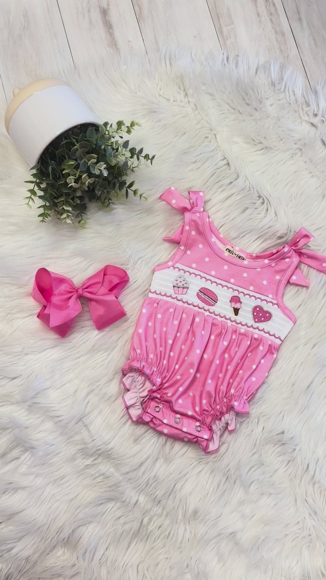 Girls Pink Polka Dot Summer Dessert Romper