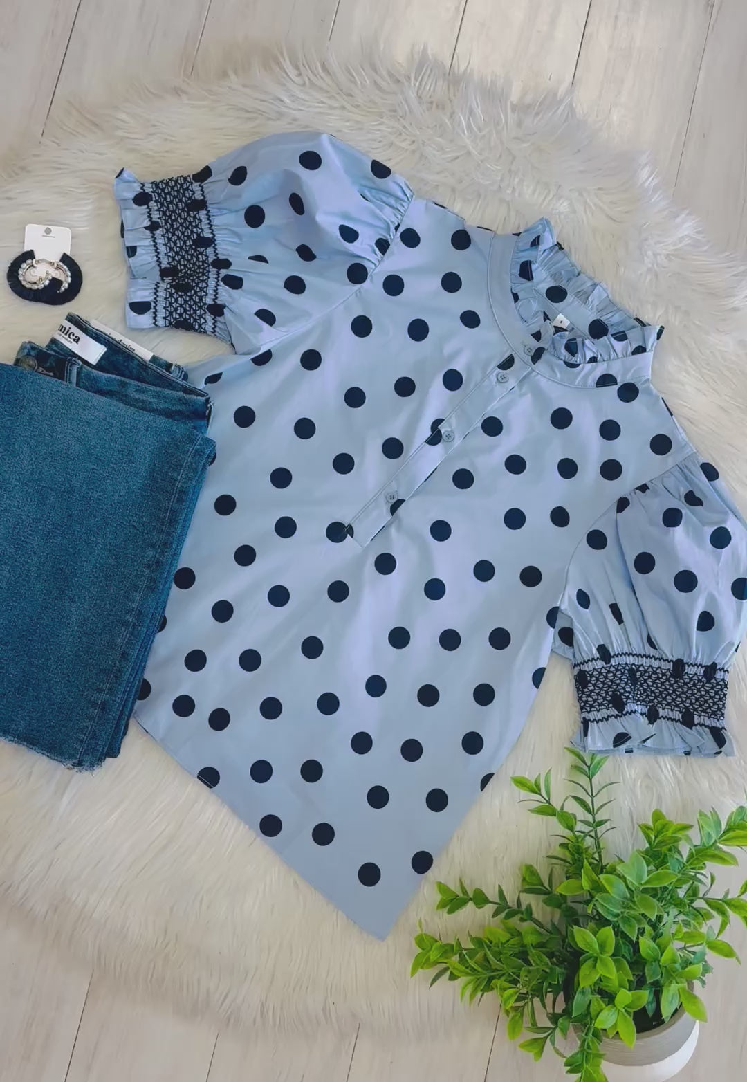 Women’s Glam Polka Dot Puff Sleeve Top