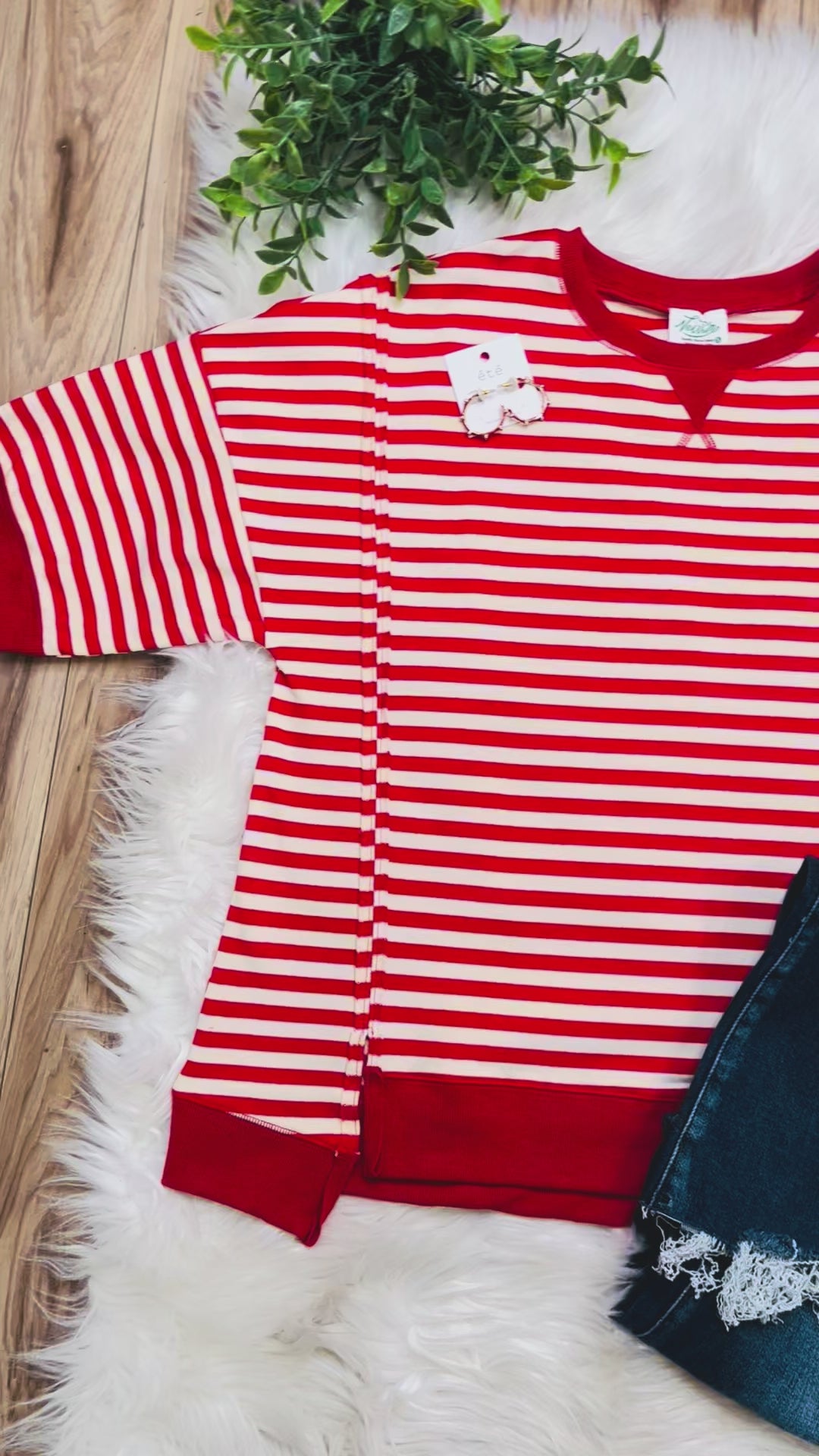 Women’s Very J Red and Cream Stripe Top