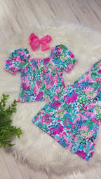 Girls Smocked Lilly Print Wide Leg pant outfit