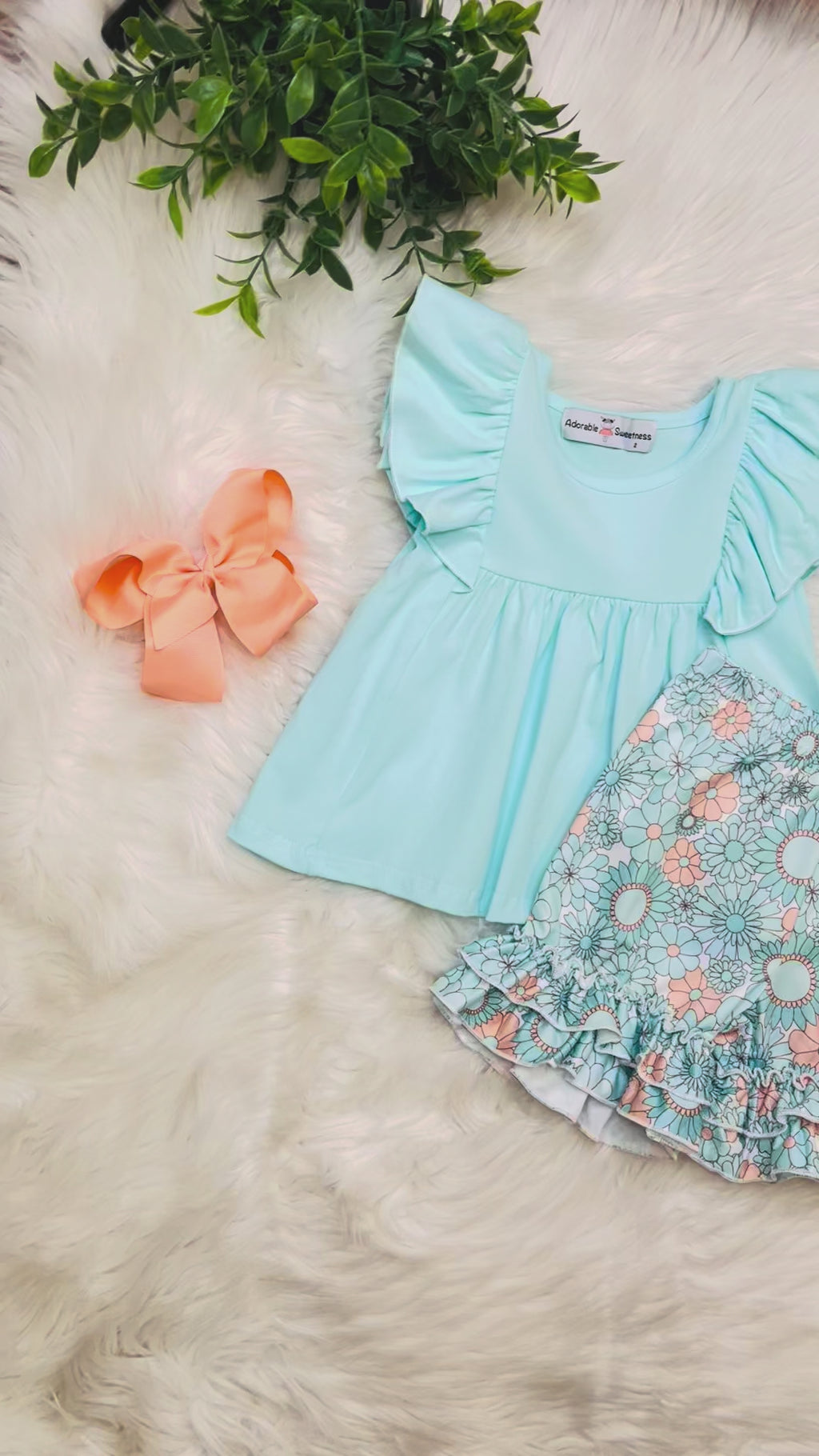 Girl’s Light Blue and Coral Short Outfit