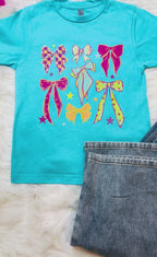 Girl’s Teal with Pink and Yellow Bows Tee