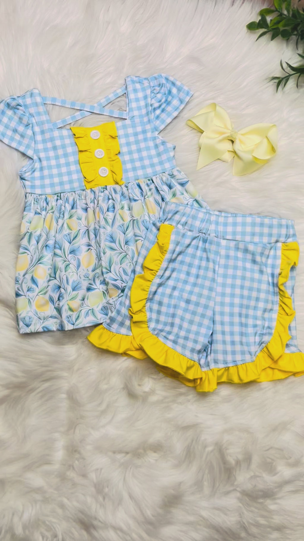 Girl’s Sunny Lemons Gingham Ruffle Set