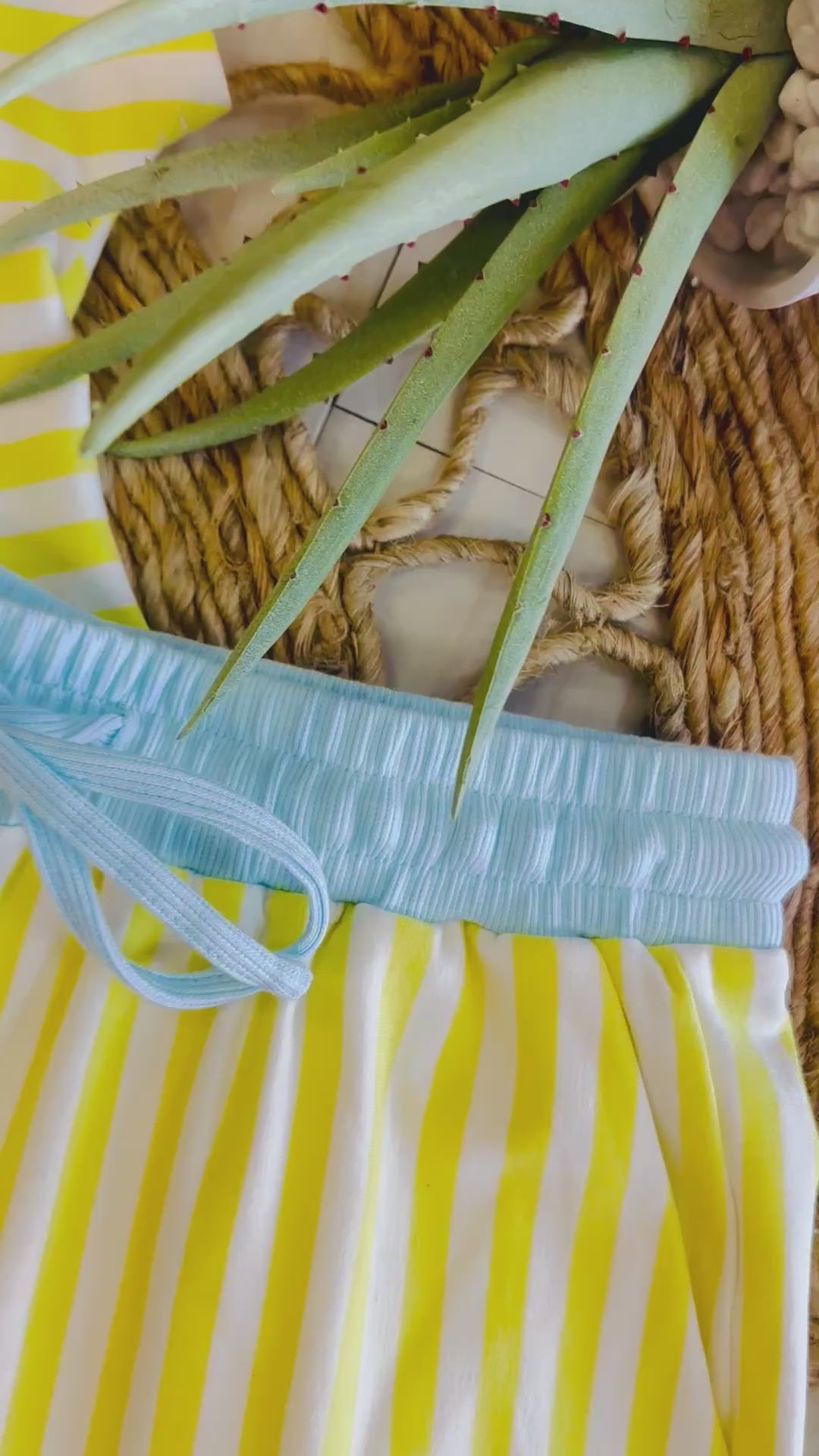 Women’s Yellow and blue stripe short set