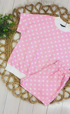 Women’s Pink Short Set with White Polka Dots