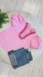 Women’s Jodifl Pink Embroidered Puff Sleeve Top