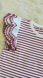 Women’s Red and White Ruffle Sleeve Top