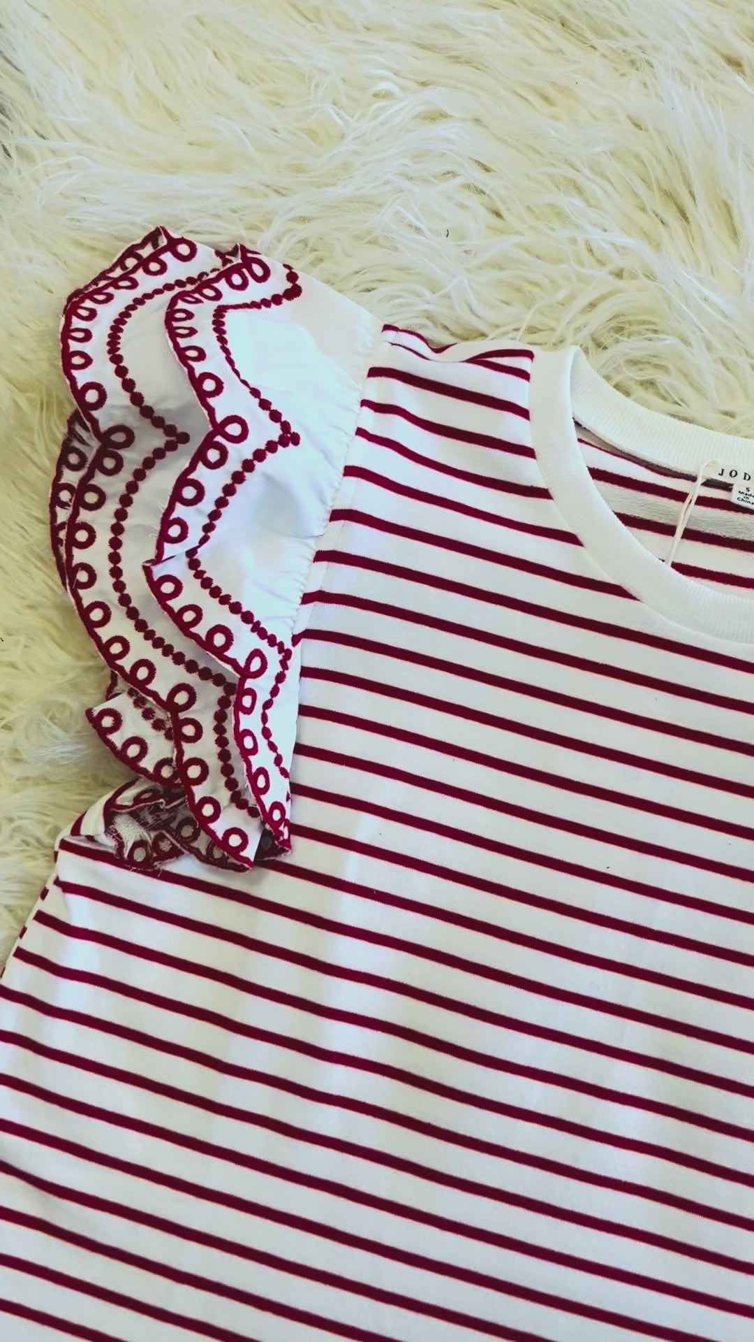Women’s Red and White Ruffle Sleeve Top