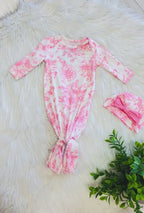 Girl’s Pink Floral Butterfly Knotted Gown and Hat Set