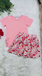 Girl’s Coral Floral Skort Set