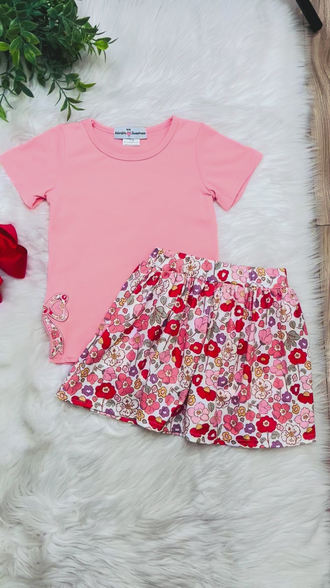 Girl’s Coral Floral Skort Set