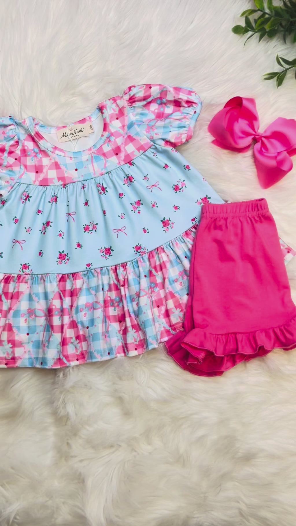 Girls Angel Bloom Floral Plaid Ruffle Set