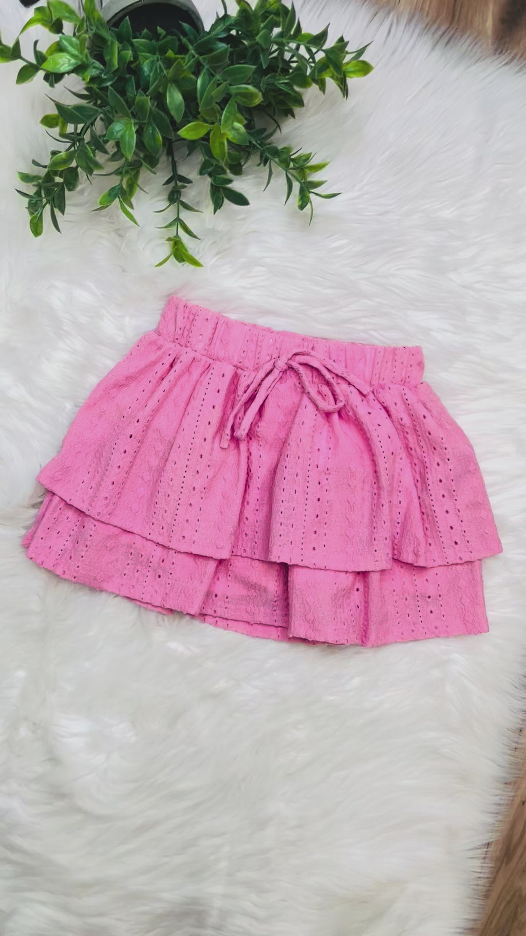 Girl’s Pink Embroidered Eyelet Tiered Ruffle Skort