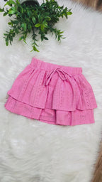 Girl’s Pink Embroidered Eyelet Tiered Ruffle Skort