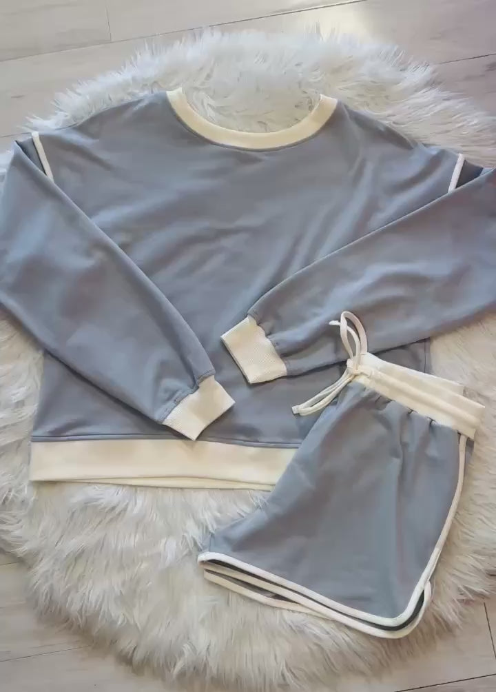 Women’s Zenana Gray Short Set with Contrast Seams