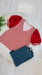 Women’s Jodifl Red Stripe Puff Sleeve Top