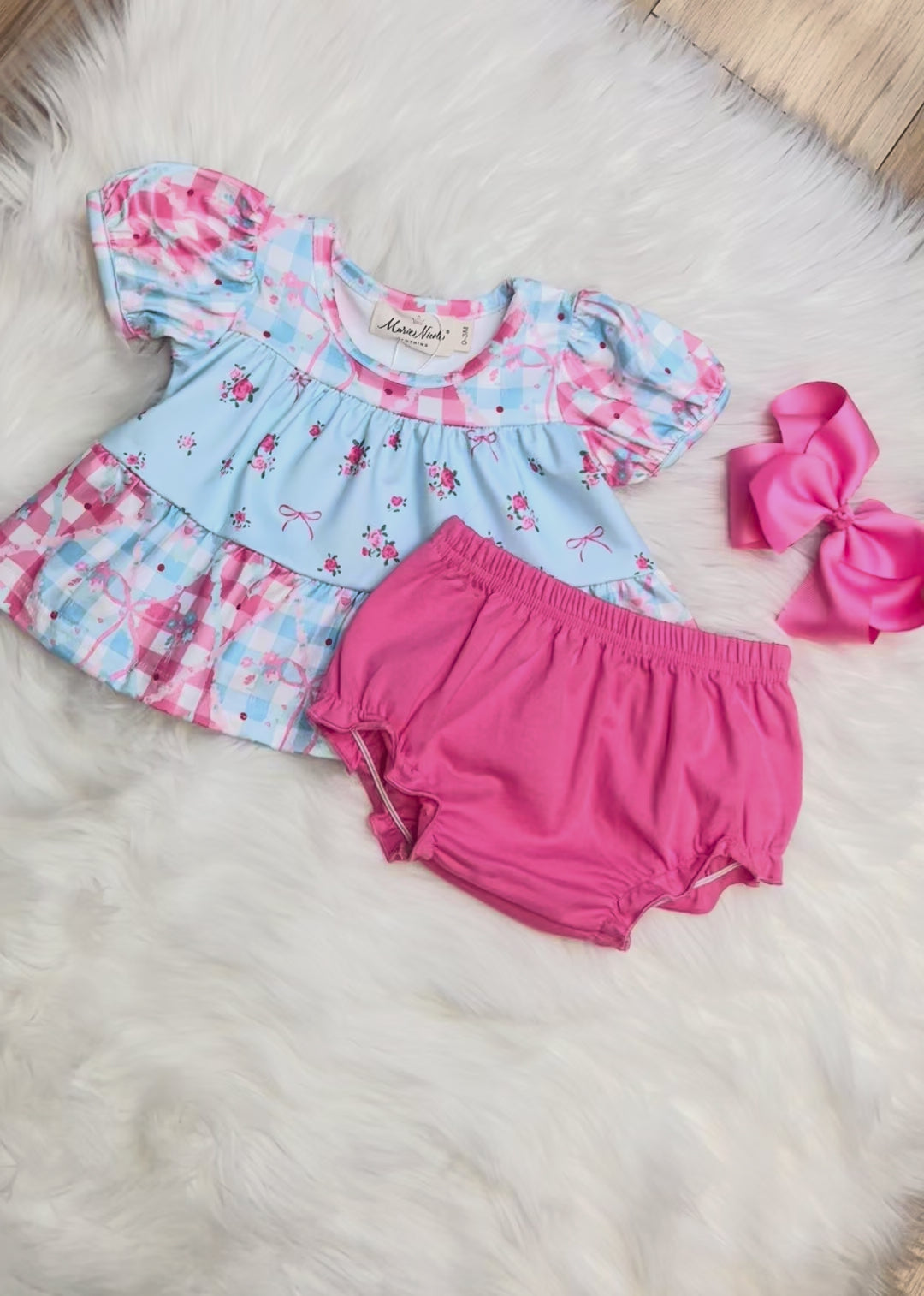 Girls Angel Bloom Floral Plaid Bloomer Set