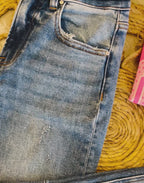 Women’s Risen High Rise Straight Cuffed Hem Jeans Style 1527